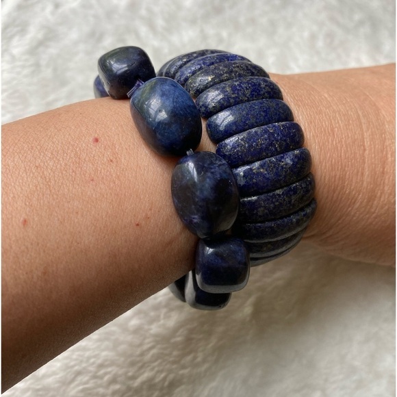 Bundle of 2 Natural Stones‎ Blue Stretch Bracelets - Picture 1 of 3